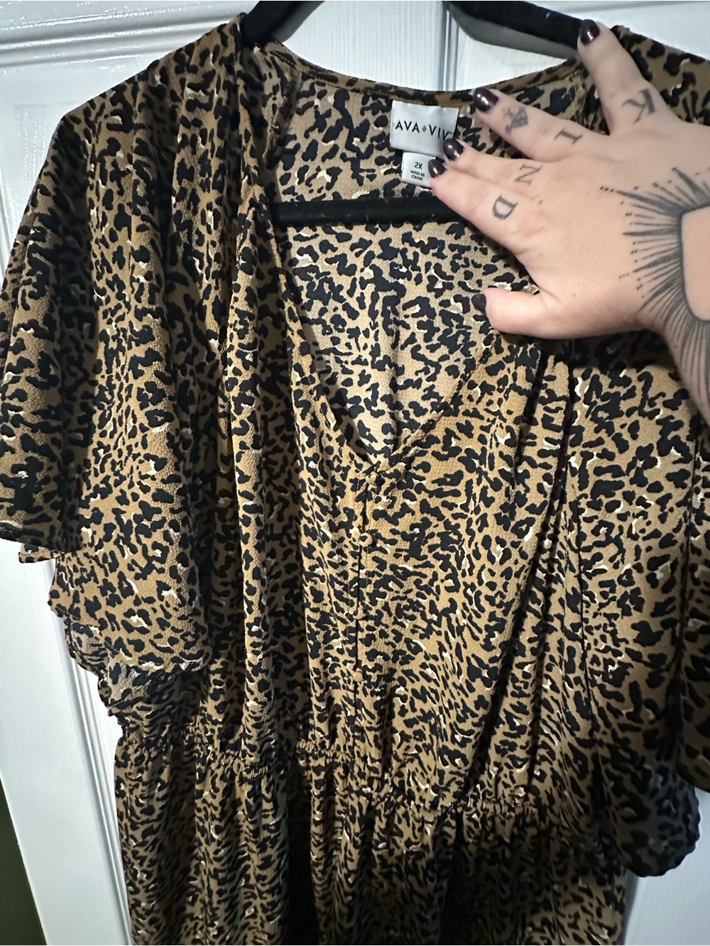 Ava & Viv Leopard Print Midi Dress - Tan & Black